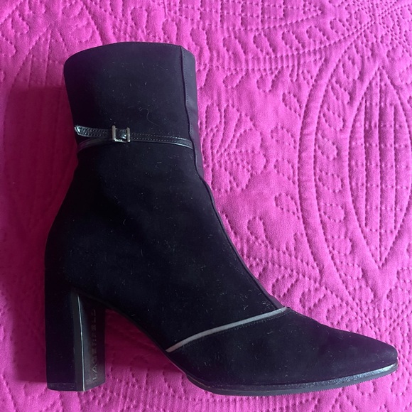 VINTAGE AUTHENTIC LAGERFELD for CHANEL BLACK SOFT SUEDE & LEATHER BOOTS size 5’5